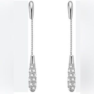 Elegant Long Teardrop Sparkling Zircon Dangling Tassel Statement Earrings